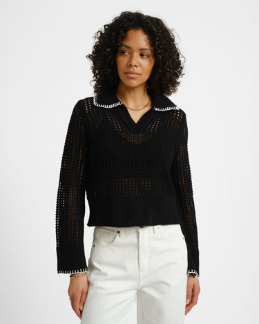 Caitlyn Polo Contrast Knit Black - Things I Like Things I Love