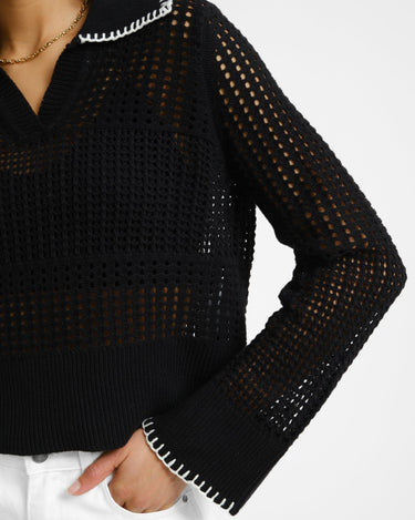 Caitlyn Polo Contrast Knit Black - Things I Like Things I Love