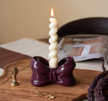 Candle Holder Bow Burgundy - Things I Like Things I Love