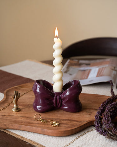 Candle Holder Bow Burgundy - Things I Like Things I Love