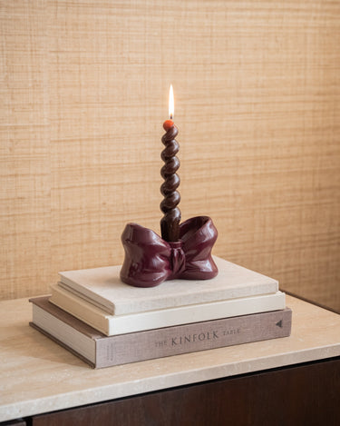 Candle Holder Bow Burgundy - Things I Like Things I Love