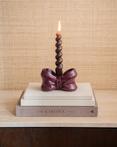 Candle Holder Bow Burgundy - Things I Like Things I Love