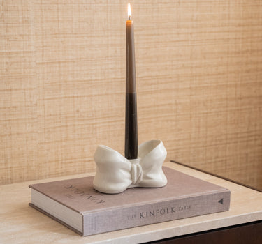 Candle Holder Bow Ivory Shine - Things I Like Things I Love