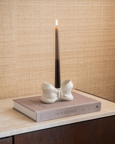 Candle Holder Bow Ivory Shine - Things I Like Things I Love