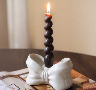 Candle Holder Bow Ivory Shine - Things I Like Things I Love