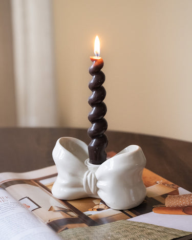 Candle Holder Bow Ivory Shine - Things I Like Things I Love
