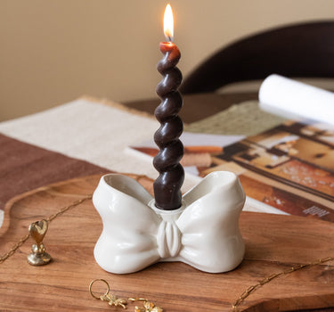 Candle Holder Bow Ivory Shine - Things I Like Things I Love