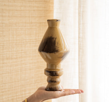 Candle Holder Ceramic Obelisk Honey Brown - Things I Like Things I Love
