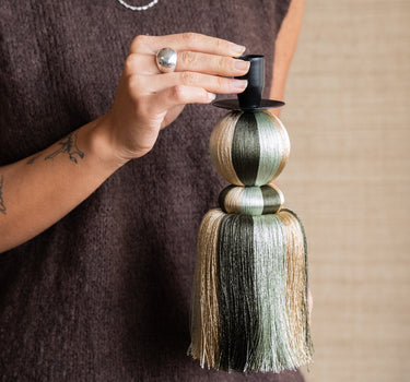 Candle Holder Eda Fringes Green - Things I Like Things I Love