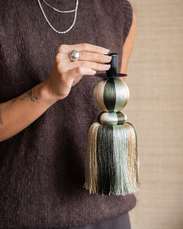 Candle Holder Eda Fringes Green - Things I Like Things I Love
