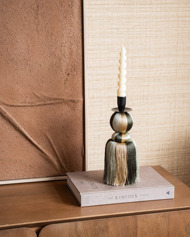 Candle Holder Eda Fringes Green - Things I Like Things I Love