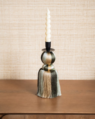 Candle Holder Eda Fringes Green - Things I Like Things I Love