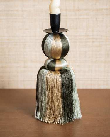 Candle Holder Eda Fringes Green - Things I Like Things I Love