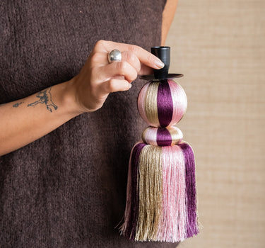 Candle Holder Eda Fringes Pink - Things I Like Things I Love