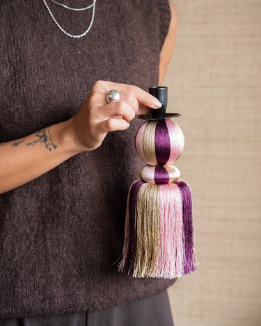 Candle Holder Eda Fringes Pink - Things I Like Things I Love