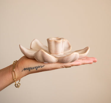 Candle Holder Lotus Beige - Things I Like Things I Love