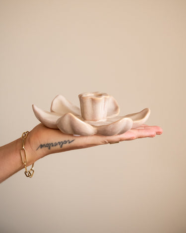 Candle Holder Lotus Beige - Things I Like Things I Love