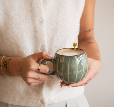 Cappuccino Mug Green Stripes - Things I Like Things I Love