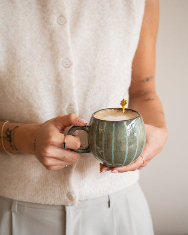 Cappuccino Mug Green Stripes - Things I Like Things I Love