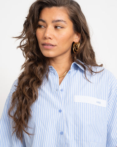 Caro Poplin Stripe Shirt Blue - Things I Like Things I Love