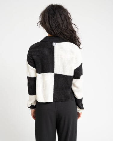 Charlie Collar Zip Knit Cardi Black Snow White - Things I Like Things I Love
