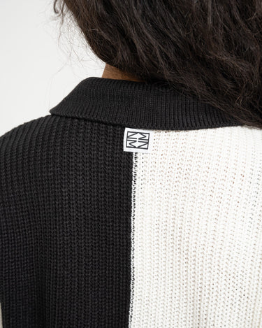 Charlie Collar Zip Knit Cardi Black Snow White - Things I Like Things I Love