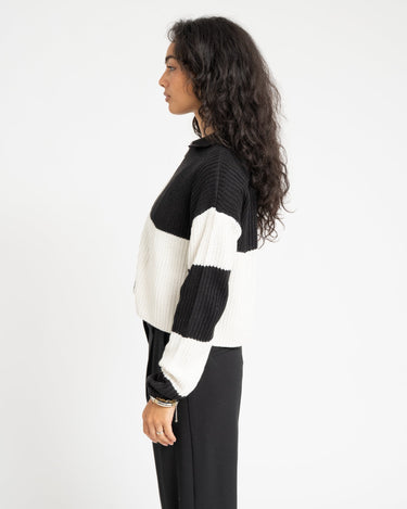Charlie Collar Zip Knit Cardi Black Snow White - Things I Like Things I Love