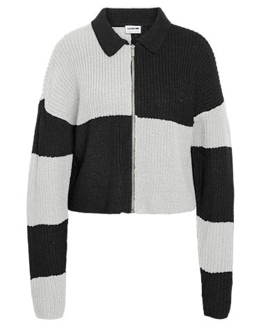 Charlie Collar Zip Knit Cardi Black Snow White - Things I Like Things I Love