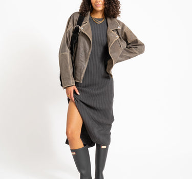 Charlie Midi Slit Knit Dress Obsidian - Things I Like Things I Love