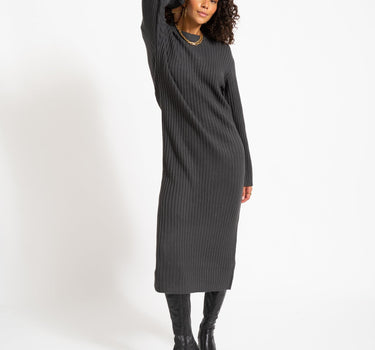 Charlie Midi Slit Knit Dress Obsidian - Things I Like Things I Love