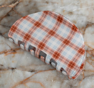 Claw Clip Checked Roundy Blue - Things I Like Things I Love