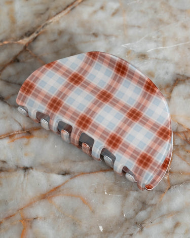 Claw Clip Checked Roundy Blue - Things I Like Things I Love