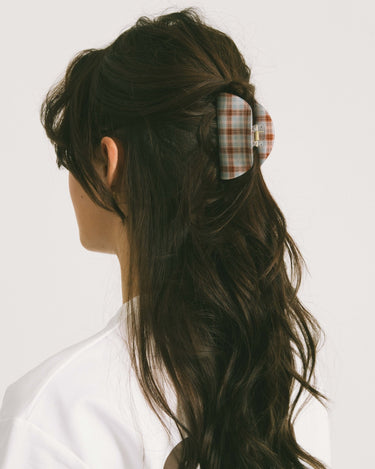 Claw Clip Checked Roundy Blue - Things I Like Things I Love