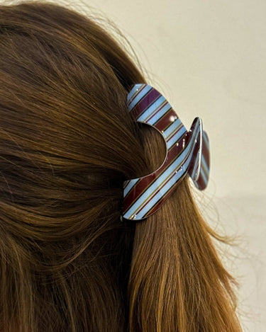 Claw Clip Stripy Blue Brown Roundy - Things I Like Things I Love