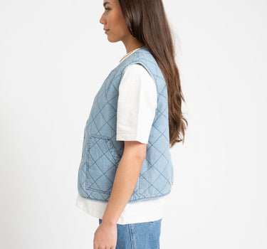 Cleo Quilted Denim Vest Light Blue Denim - Things I Like Things I Love