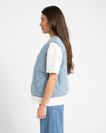 Cleo Quilted Denim Vest Light Blue Denim - Things I Like Things I Love
