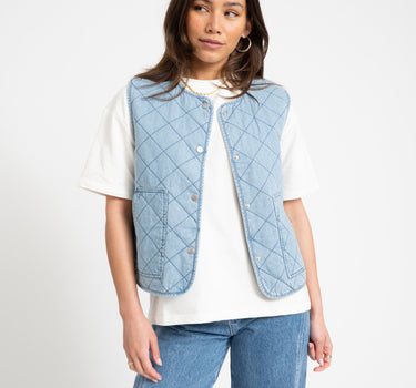 Cleo Quilted Denim Vest Light Blue Denim - Things I Like Things I Love