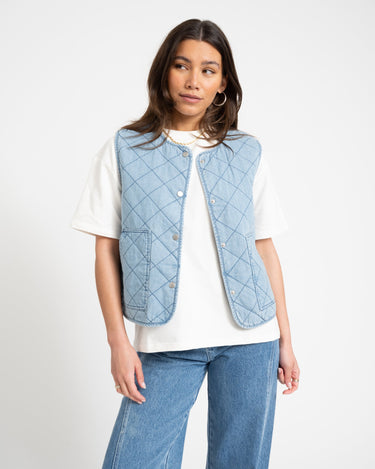 Cleo Quilted Denim Vest Light Blue Denim - Things I Like Things I Love