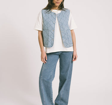 Cleo Quilted Denim Vest Light Blue Denim - Things I Like Things I Love