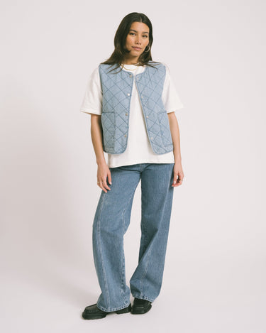 Cleo Quilted Denim Vest Light Blue Denim - Things I Like Things I Love