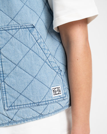 Cleo Quilted Denim Vest Light Blue Denim - Things I Like Things I Love