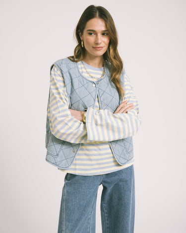 Cleo Quilted Denim Vest Light Blue Denim - Things I Like Things I Love