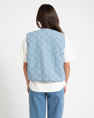 Cleo Quilted Denim Vest Light Blue Denim - Things I Like Things I Love