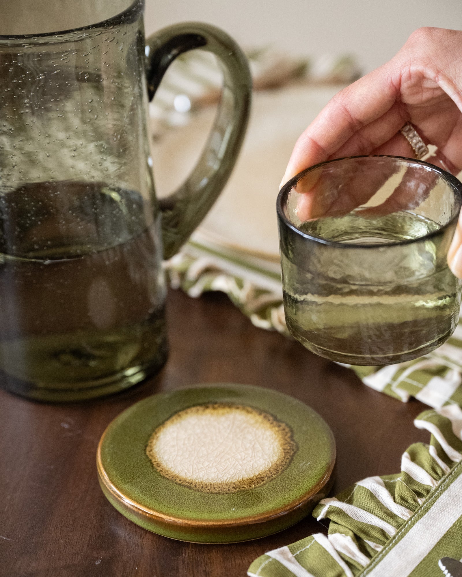 Coaster Shiso Stoneware Green 1PC – Things I Like Things I Love