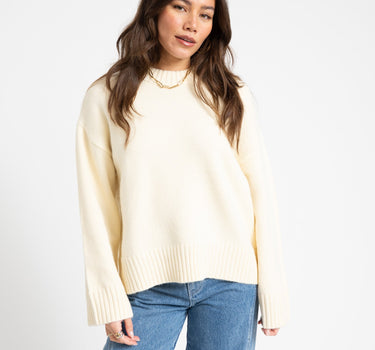 Crew Neck Knitted Sweater Yellow - Things I Like Things I Love