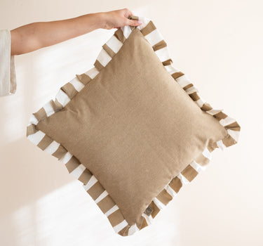 Cushion Bella Ruffle Striped Brown - Things I Like Things I Love