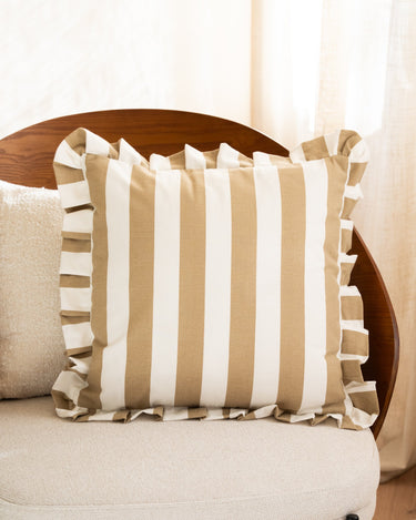 Cushion Bella Ruffle Striped Brown - Things I Like Things I Love