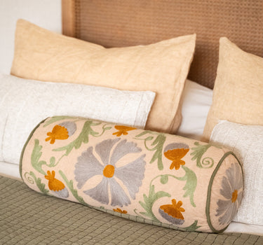 Cushion Bolster Flower Embroidered - Things I Like Things I Love