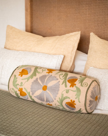 Cushion Bolster Flower Embroidered - Things I Like Things I Love