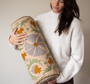 Cushion Bolster Flower Embroidered - Things I Like Things I Love
